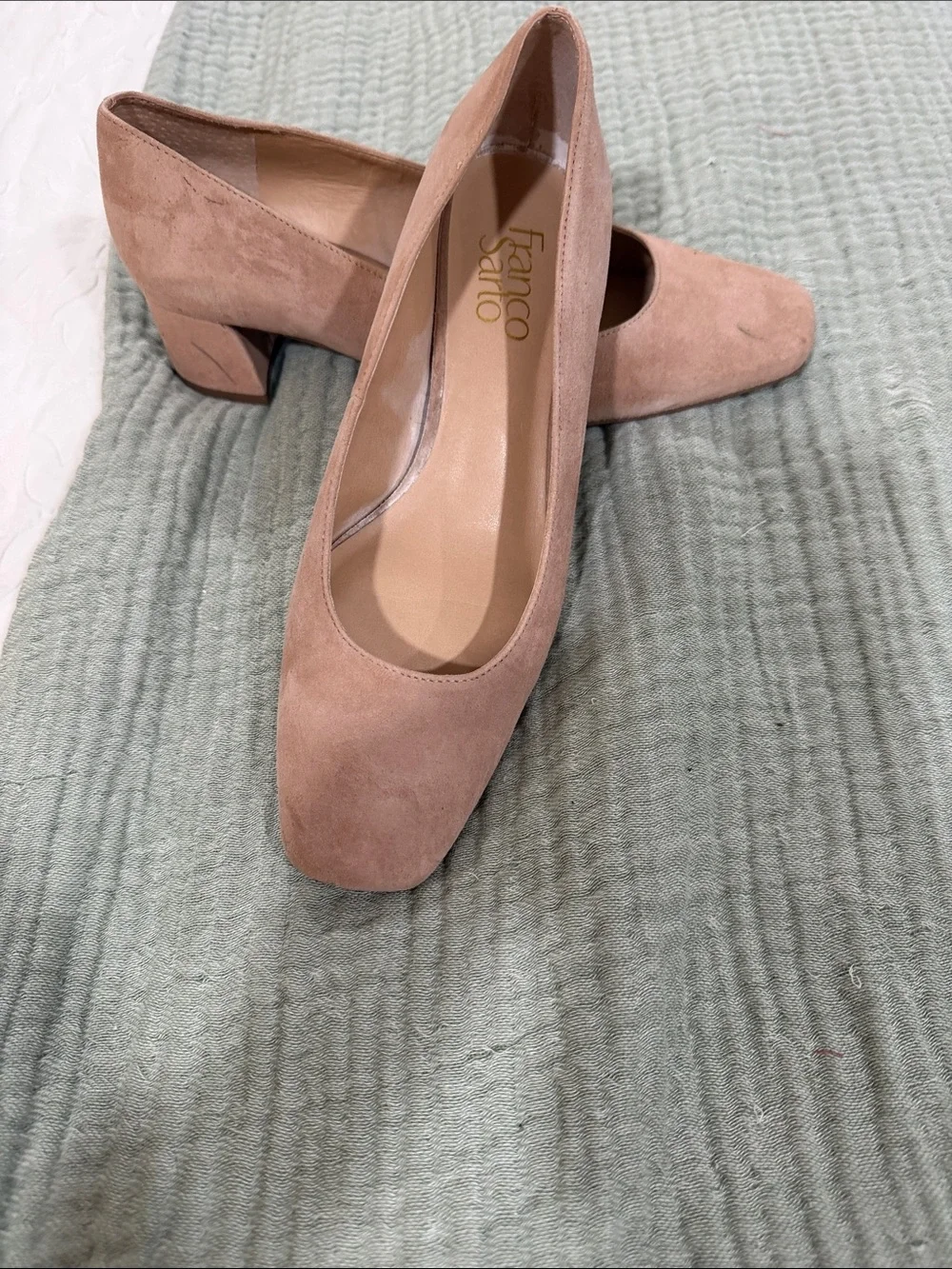 Franco Sarto Nude  Suede Block Heel Pumps Gulina 6.5